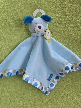NWT MINT Carter's BABY Blue PUPPY DOG Lovey + Polka-Dot Trim LOVE ME unisex (Q5)